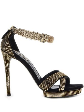 Roberto Cavalli rhinestone-embellished heeled sandals - women - Wool/Calf Leather/Wool - 38 - Gold