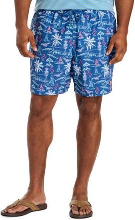 Vineyard Vines Big & Tall Printed Chappy Swim Trunks in Keys Moonshine at Nordstrom, Size 1X Big