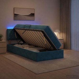 vidaXL Vidaxl Letto Con Contenitore Led E Materasso Blu Scuro 100 X 200 Cm