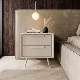 Dmora Mesa De Noche Garo, 2 Cajones, Un Estante, Apertura Deslizante, 52x40x57h Cm Blanco Cashmere