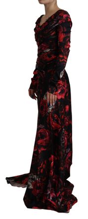 Dolce & Gabbana Womens Floral Silk Dress Black Elastane