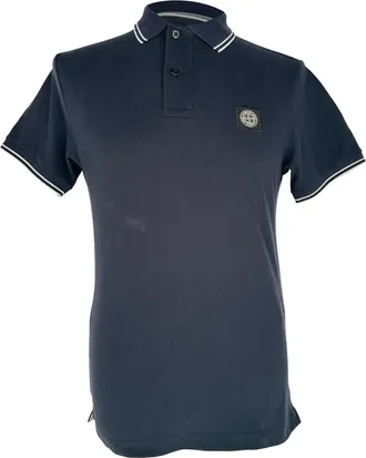 Stone Island Logo-Patched Pollo Shirt in Navy Blue Cotton