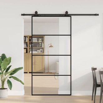 vidaXL Vidaxl - Puerta Corredera Set Herrajes Negra 102,5x205 Cm Esg Vidrio