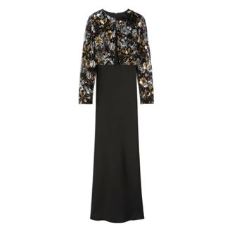 Max Mara Gowns, female, Black, Size: M Black Sheath Dress with Geometric Tulle