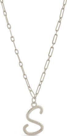 Sterling Forever Textured Initial Charm Pendant Necklace