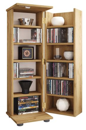 VCM Vcm - Wood Cd Dvd Stand Shelf Armario De Cd De Ahorro De Espacio Con Puerta De Madera Con Cerradura Para 300 Cd O 130 Dvds O 72 V&iacute;deos Dimensiones: Al