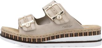 Rieker Comfortabele Leren Instap Sandaal - Dames - Sleehakken - Beige - 37 EU - Leer - Schoenen