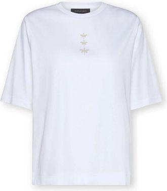 Elena Miro Dragonfly-appliqu&eacute; Cotton T-Shirt - Dames - T-shirts - Wit - 2XL - Katoen - Tops
