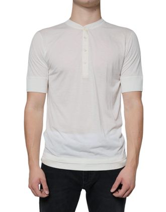 Dolce & Gabbana Mens Henley Short Sleeve Top - Ivory Cotton - Size EU 44 (Mens)