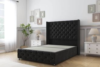 Sloomy Luthor Plush Divan Base 2 Drawers - 54 Wingback & 12 Footboard in Black | Size: King