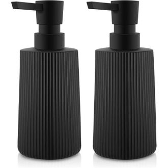OEM Dispensador De Jab&oacute;n De Vidrio, 380 Ml, Dise&ntilde;o Acanalado Con Bomba, Ideal Para Cocina Y Ba&ntilde;o, Negro, Juego De 2 - Crezuo
