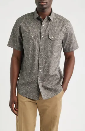 Pendleton Laramie Short Sleeve Snap-Up Western Shirt in Western Ditsy Grey at Nordstrom, Size Xx-Large