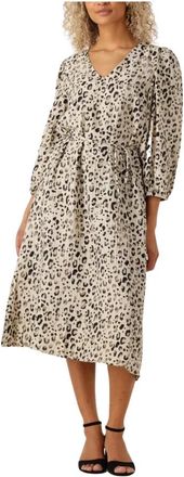 Moss Copenhagen Kleedjes, Dames, Beige, XS, Elegante beige midi jurk met 3/4 mouwen