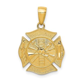 Diamond2Deal 14k Yellow Gold Reversible Fire Department Shield Pendant