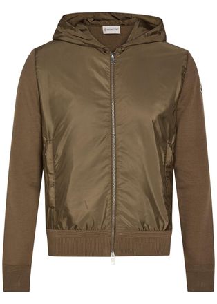 Moncler Logo-appliqu&eacute;d Hooded Shell and Cotton-blend Jacket - Green - XL