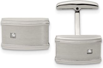 Diamond2Deal Stainless Steel Brushed and Polished Cubic Zirconia Cufflinks