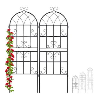 Relaxdays Set De 4 Soportes Plantas Met&aacute;licos, Con Estacas, Enrejado Para Trepadoras, 150 X 50 Cm, Jard&iacute;n, Negro