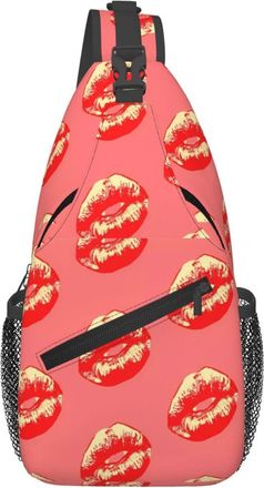 Generic Hot Red Nice Lips Kissing Crossbody Bag Lightweight Shoulder Bag Breathable Crossbody Bags For Outdoors Casual Women