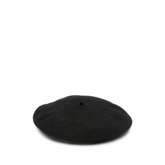Emporio Armani Black Wool Logo Crystal Embellished Hat