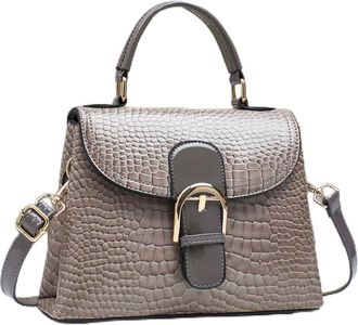 Generic Crocodile Pattern Handbag with Gold Hardware, Top Handle Satchel Bag with Crossbody Strap (grey)