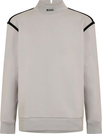 HUGO BOSS Mens Mock Neck High Collar Long Sleeve Polo Shirt in Pastel Grey - Size X-Large