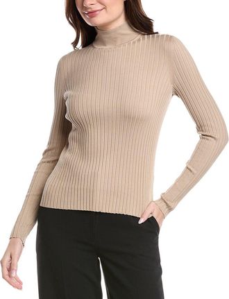 Lafayette 148 New York Ribbed Split Mock Neck Silk-Blend Sweater
