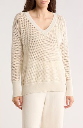 DKNY Open Stitch Cotton Blend Sweater in Eggnog/Silver at Nordstrom Rack, Size X-Large