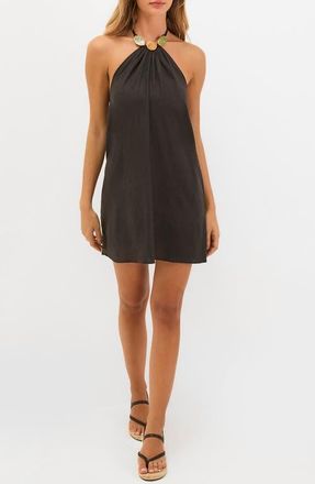 Vix Aiden Linen & Cotton Cover-Up Dress in Black at Nordstrom, Size X-Small