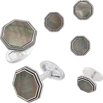 Jan Leslie Octagon Antique Sterling Cufflinks & Studs in Grey at Nordstrom