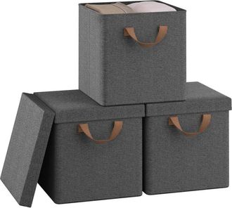 Woltu Juego De 3 Cajas De Almacenamiento Plegables, Cesta Contenedora Con Asas, Tela Gris, 33 L - Woltu