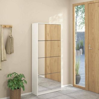 Dmora Zapatero Dmora Con Cuatro Puertas Espejadas Y Doble Fondo, Color Blanco, 70,3 X 162 X 24,05 Cm, Con Embalaje Reforzado