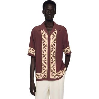 Sandro Loose-fit contrast print shirt in Chocolate at Nordstrom, Size Xx-Large