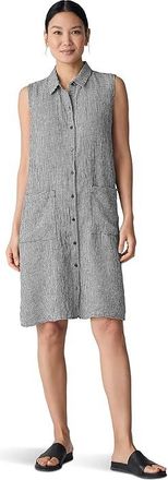 Eileen Fisher Classic Collar Dress Womens Dress Black White : XL, Silk