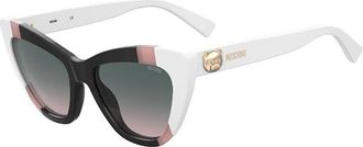Moschino Sunglasses Cat Eye Full Rim, Black/pink/white Frame And Green Gradient Pink Lens Mos122/s03H2Jp