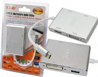 Trade Shop Trade Shop - Adaptador De Audio Video 4in1 De Tipo-c A Vga Hdmi Dvi Usb3.0 Tpc-444