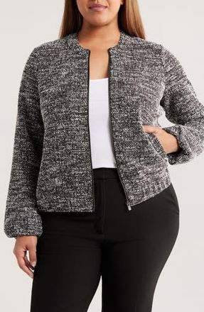 Nic+Zoe Herringbone Tweed Knit Bomber Jacket in Black Multi at Nordstrom Rack, Size 2 X
