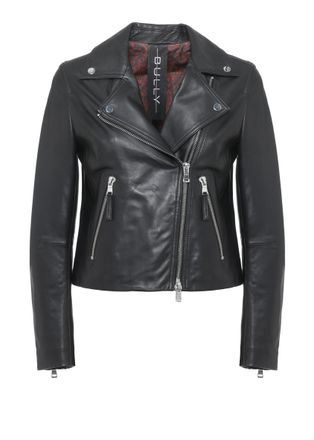 Bully Black Leather Cropped Asymmetrical Leather Jacket