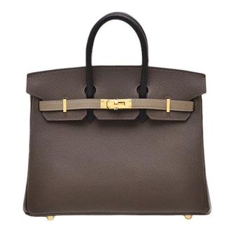 Herm&egrave;s Tricolour Epsom 25cms Birkin Ecorce Etoupe Noir with Gold Hardware