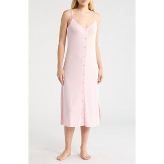 French Connection Rib Button Front Nightgown in Icy Pink at Nordstrom, Size X-Large