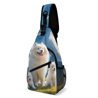 Generic Samoyed Dogs Family Unisex Shoulder Bags Casual Crossbody Chest Bag Sling Backpack for Hiking Cycling Travel
