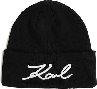 Karl Lagerfeld Signature beanie hat - women - Polyester/Nylon/Fabric - One Size - Black