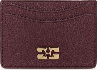 Ganni Red Bou Card Holder in Grained Burgundy