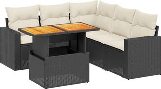 vidaXL Set De Sof&aacute;s De Jard&iacute;n 6 Piezas Y Cojines Rat&aacute;n Sint&eacute;tico Negro Vidaxl