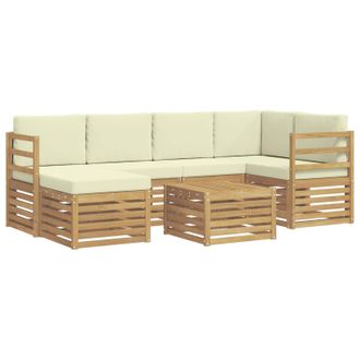 vidaXL Conjunto De Sof&aacute;s De Exterior 7 Pcs Blanco Y Crema Poli&eacute;ster Vidaxl