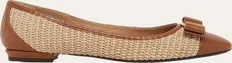 Ferragamo Varina Raffia and Leather Ballerina Flats