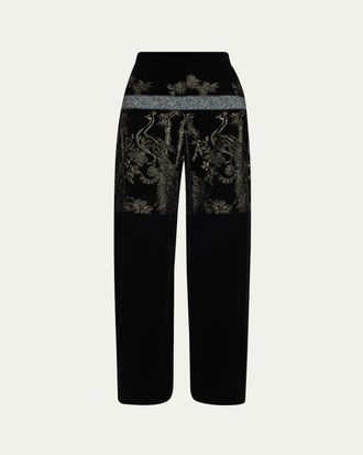 Giorgio Armani Metallic Embroidered Velvet Wide-Leg Trousers