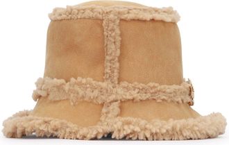 Roger Vivier Womens Shearling-Lined Bucket Hat Beige Suede With Sherpa