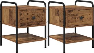 vidaXL Mesa De Noche 2 Uds. Madera Envejecida Madera De Ingenier&iacute;a Vidaxl