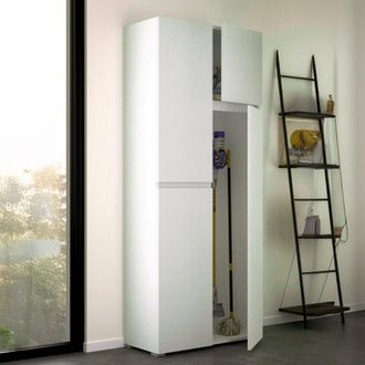 Dmora Armario Multiusos Grande Camelia, Mueble Multiusos Con 4 Puertas, Zapatero, Armario Que Ahorra Espacio, 100% Made In Italy, 80x37h195 Cm, Blanco, Con 