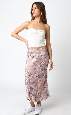 Olivaceous Marina Floral Midi Skirt In Pink